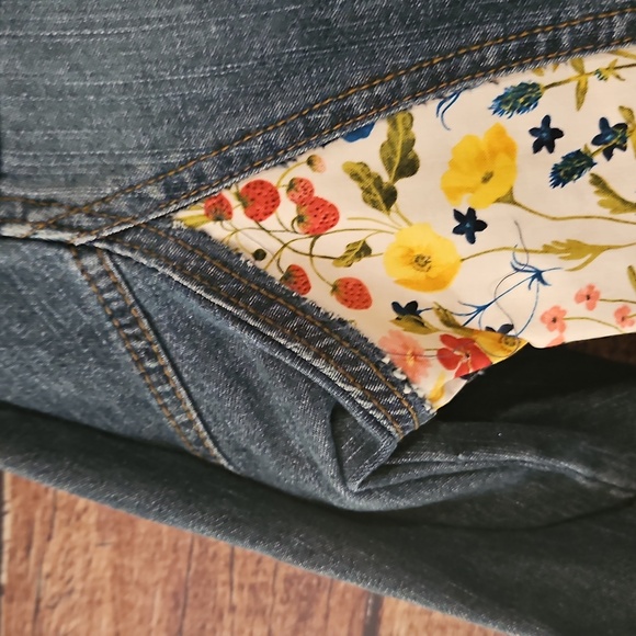 HANDMADE" ☆OKD  "L.e.i." "WINDOW FLOWERS" UpPURPOSED JEAN JACKET! 💙 LG - Picture 9 of 11